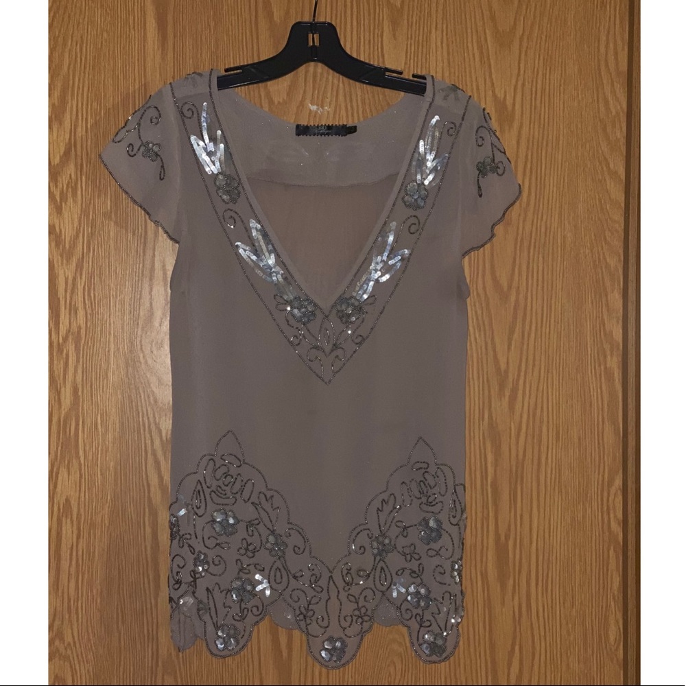 Buckle Boutique Metallic Embellished Sheer Blouse